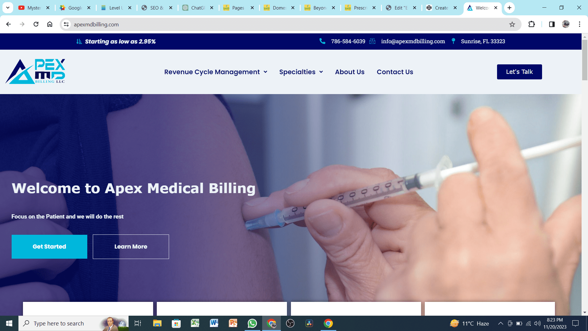 Apex md billing client homepage