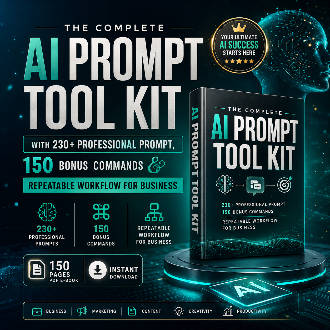 AI Prompt Book, 382 Ready-to-Use Prompts, Business & Productivity Workflows, Digital Download for Entrepreneurs and Creators